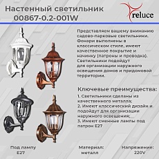 Уличный настенный светильник Reluce 00867-0.2-001W BKG 1