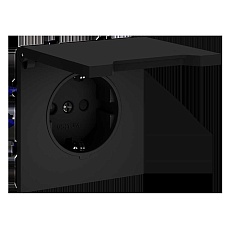 Розетка встраиваемая Voltum S70 с заземлением, защитными шторками и крышкой 16А, (черный матовый) VLS040308