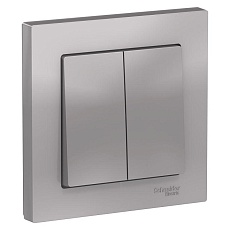 Выключатель двухклавишный Systeme Electric AtlasDesign 10A 250V алюминий ATN000352