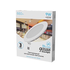 Встраиваемый светодиодный светильник Gauss 939111209 1