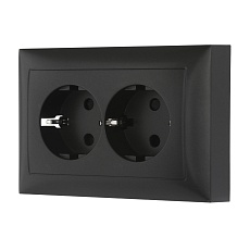 Розетка LK Studio двойная прямая с з/к, со шторками (черный бархат) LK60 863708-1 2