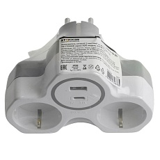 Разветвитель сетевой 2-местный с/з Stekker ADP16-15-20, 250V, 16A и USB+Type C на 2.4А, белый/серый 50071 2