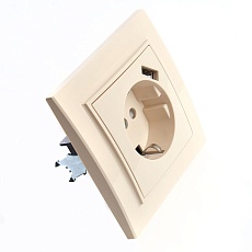 Розетка 2P+PE/USB Stekker Эрна со шторками слоновая кость PST16-9011-02 39237 4