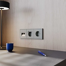 Розетка компьютерная встраиваемая Voltum S70 двойная RJ45+RJ45 кат.6, (титан) VLS060206 4