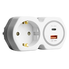 Разветвитель сетевой на 1 выход с/з Stekker 250В, 16А, USB A+ Type C, 2,4А, PD, белый/серый, ADP16-16-20 50109 4