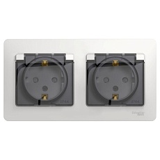 Розетка двойная 2К+З Systeme Electric Glossa 16A 250V со шторками белая GSL000147