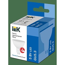 Лампа светодиодная IEK GU5.3 5W 6500K матовая LLE-MR16-5-230-65-GU5 1