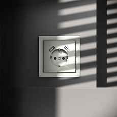 Розетка встраиваемая Voltum S70 с заземлением и защитными шторками, 16А, с USB, A+A, (сталь) VLS040405 3