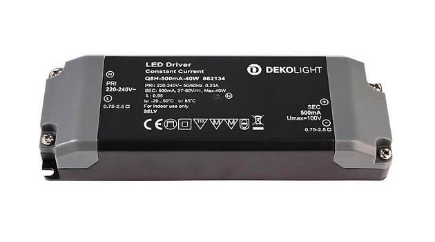 Драйвер Deko-Light Q8H-500mA/40W 27-80V 40W IP20 0,5A 862134 изображение 1 Драйвер Deko-Light Q8H-500mA/40W 27-80V 40W IP20 0,5A 862134 Фото № 1