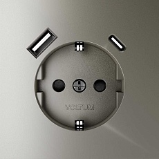 Розетка встраиваемая Voltum S70 с заземлением и защитными шторками, 16А, с USB, A+С, (шелк) VLS040504