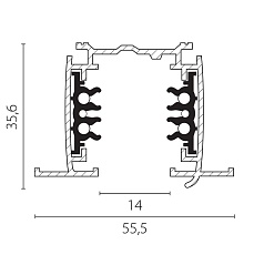 Трек шестиконтактный встраиваемый 3-фазн со стыковочными пазами, 2м Quattro/DALI/ Lightstar 503028-R-DALI 2