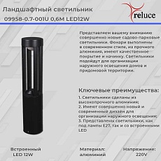 Фонарь Reluce 09958-0.7-001U 0,6M LED12W BK 4
