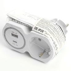 Разветвитель сетевой на 1 выход с/з Stekker 250В, 16А, USB A+ Type C, 2,4А, PD, белый/серый, ADP16-16-20 50109 2