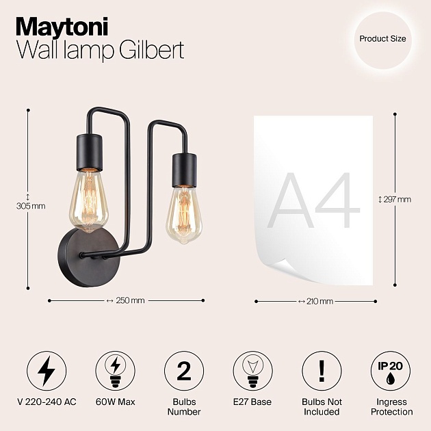 Бра Maytoni Gilbert T532WL-02B изображение 2 Бра Maytoni Gilbert T532WL-02B Фото № 2
