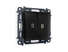 Комплект механизма 2-кл проходного выключателя AMBRELLA VOLT с подсветкой 3200K ALFA Черный матовый QUANT (AP8040, VM120, G22Y) MA804030