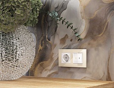 Комплект механизма электрической розетки AMBRELLA VOLT ALFA Белый глянец с/з с шторками QUANT (AP1070, VM141) MA107010 2