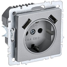 Розетка 1-местная 16А с USB A+A 3.1А IEK Brite с зазем. и защит. шторками РЮш10-2-БрА алюминий BR-R14-16-U21-D31-K47