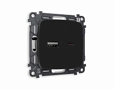 Комплект механизма розетки AMBRELLA VOLT OMEGA Черный матовый 2USB A+C 20W (быстрая зарядка) QUANT (OP8110, VM177) MO811010