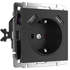 Розетка Werkel с заземлением, шторками и USBх2 черный матовый W1171508 4690389156915