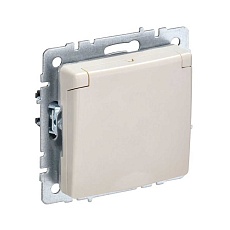 Розетка 2P+PE IEK Brite с крышкой и шторками бежевая BR-R16-16-K10