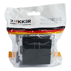 Выключатель двухклавишный Stekker Катрин с подсветкой черный GLS10-7102-05 39607 1