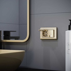 Розетка двойная влагозащищенная с заземлением с защитной крышкой и шторками Werkel шампань рифленый W1172210 4690389178108 2