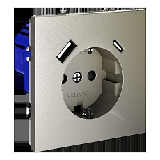Розетка встраиваемая Voltum S70 с заземлением и защитными шторками, 16А, с USB, A+С, (шелк) VLS040504 4