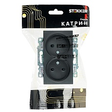 Розетка двойная 2P Stekker Катрин со шторками черный GLS10-7113-05 39611 1