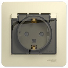 Розетка 2К+З Systeme Electric Glossa 16A 250V со шторками и крышкой бежевая GSL000248