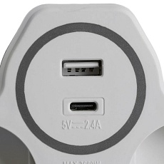 Разветвитель сетевой 2-местный с/з Stekker ADP16-15-20, 250V, 16A и USB+Type C на 2.4А, белый/серый 50071 5