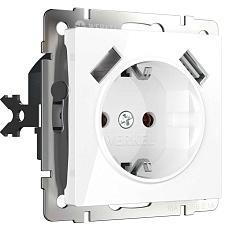 Розетка с заземлением, шторками и USBх2 Werkel белый W1171501 4690389155345